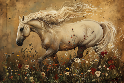 Brown Horse in Wildflowers
