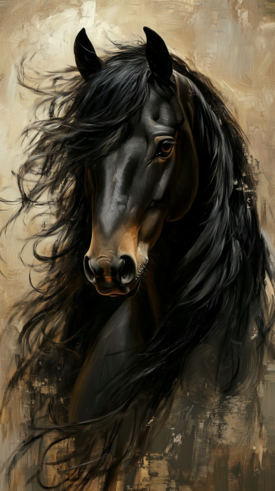 Friesian Horse in Soft Colors