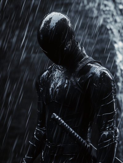 Obsidian Warrior in the Rain