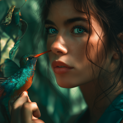Beautiful Woman with Hummingbird