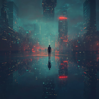 Lone Glowing Figure at Night