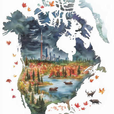 Watercolor Map of Canada