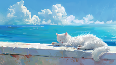 Fluffy Cat by the Mediterranean