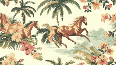 Tropical Vintage Horse Race Pattern