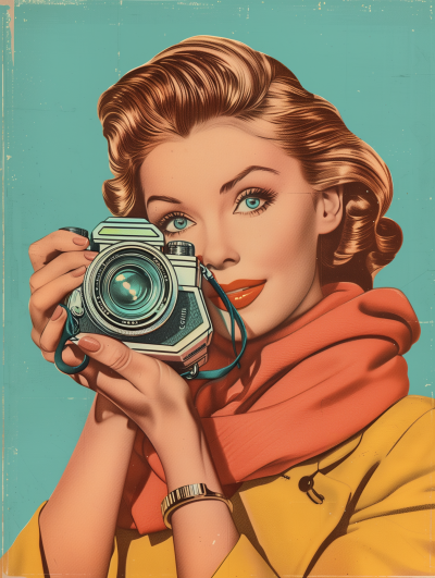 Vintage Pop Art Woman with Camera