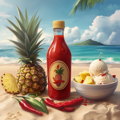 Hot Sauce Syrup Bottle on the Beach