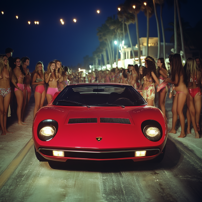 Red Lamborghini Miura S at Night
