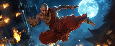 Warrior Monk Under the Moon