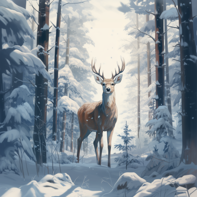 Doe in the Snowy Forest