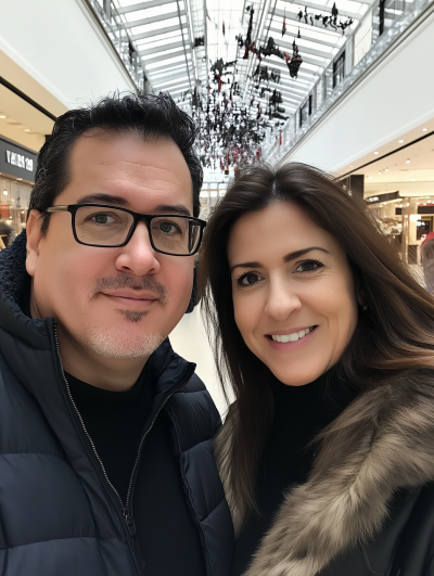 Smiling Couple at Shopping Center