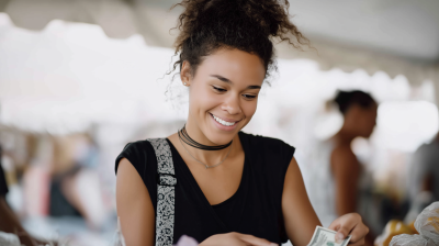 Happy Shopper at Local Market