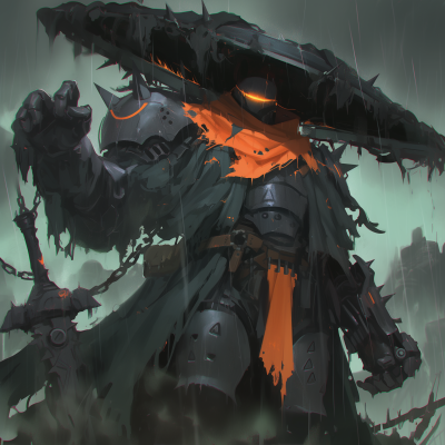 Faceless Mecha Monk in the Rain