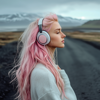 Girl in Iceland with Pink Hair