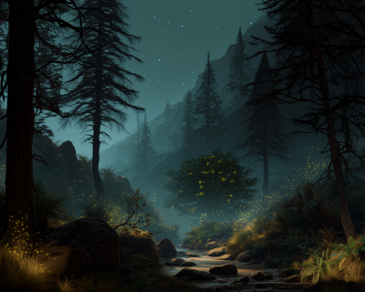 Misty Night Forest