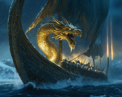 Viking Drakkar and Chinese Dragon