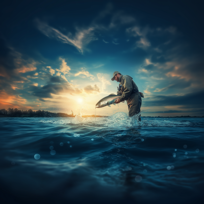 Fisherman Catching Salmon