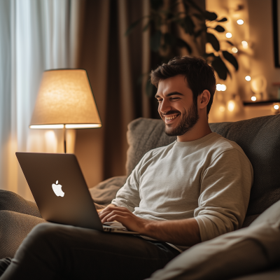Young Man Working on Laptop