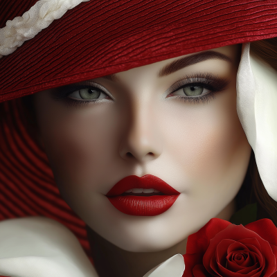 Gorgeous Lady in Red and White