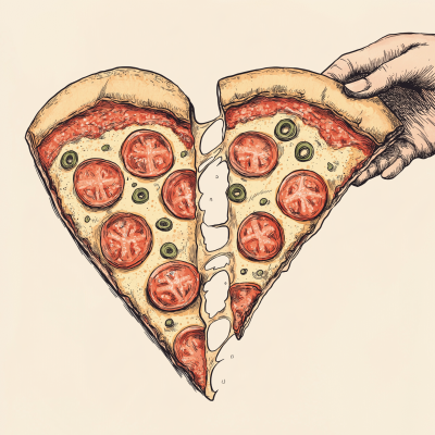 Heart Shaped Pizza Illustration