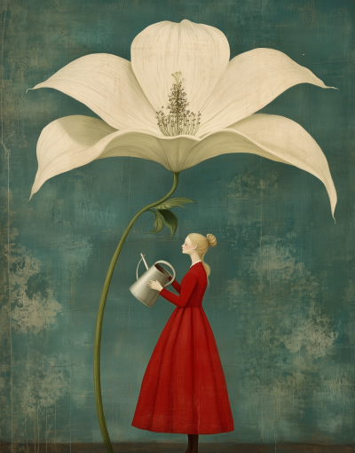 Woman in Red Dress with Flower