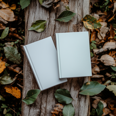 Books on Wood with Leaves