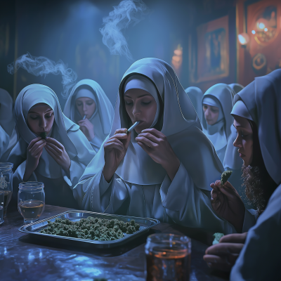 Nuns Relaxing at a Weed Bar