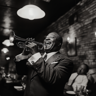 Jubilant Louie Armstrong in Jazz Club