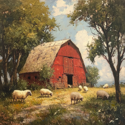 Vintage Barn with Sheep