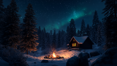 Campfire under the Northern Lights
