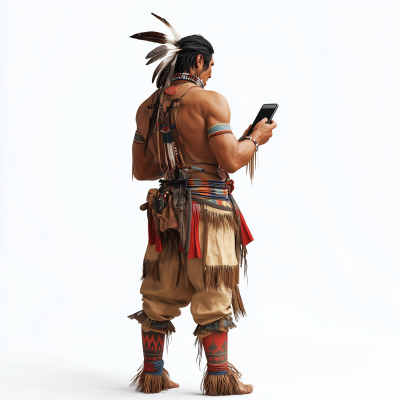 Native American Warrior with Smartphone