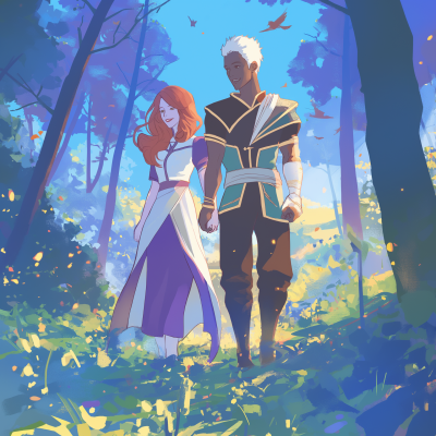 Walking Hand in Hand in the Forest