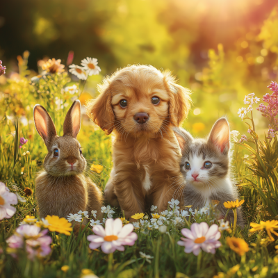 Sunny Meadow with Adorable Animals