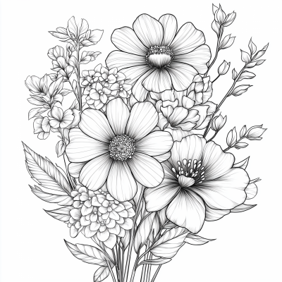 Modern Flower Bouquet Coloring Page