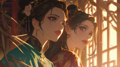 Chinese Young Women in Traditional Attire
