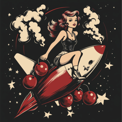 Vintage Pin Up Girl Riding Cherries