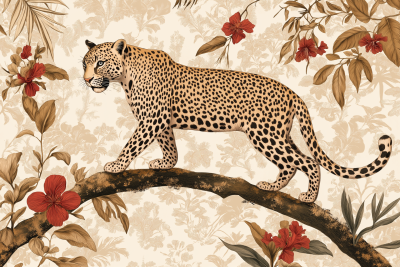 Majestic Leopard on Tree Branch