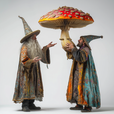 Wizards Inspecting a Mushroom