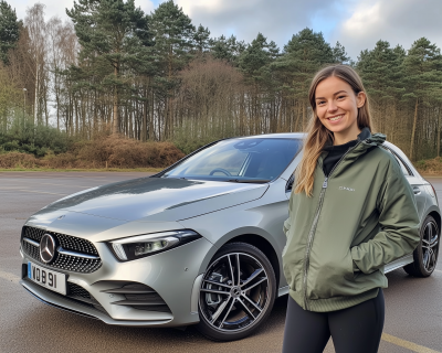 Smiling British Woman in Parking Lot