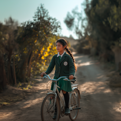Indigenous Girl on Bicycle