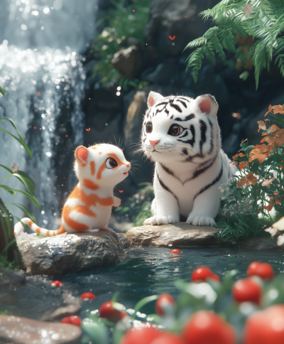 Charming Encounter at the Waterfall