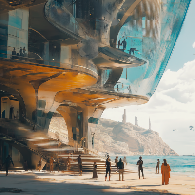 Cyberpunk Solarpunk Resort Entrance