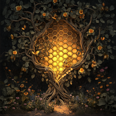 Art Nouveau Tree with Honeycomb Structure