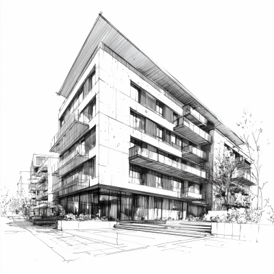 Modern Apartment Building Sketch