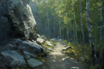 Serene Woods with Ancient Rocks