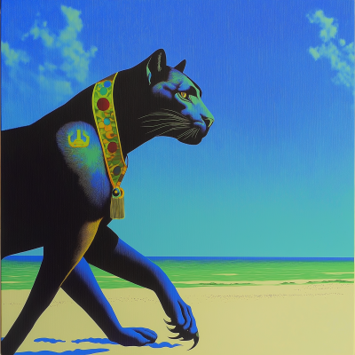Sleek Black Panther on Beach
