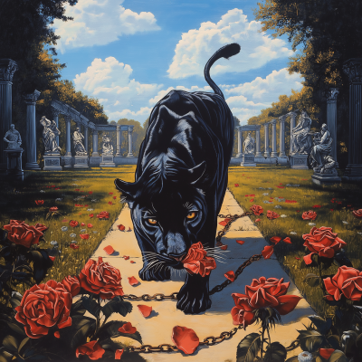 Surreal Panther in a Garden