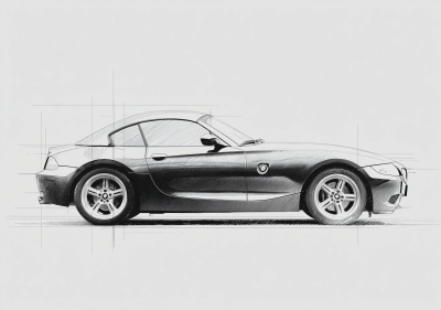 Minimalist BMW Z4 Art Sketch