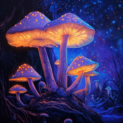 Glowing Trippy Forest Mushrooms