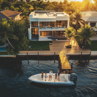 Family Exploring Waterfront Villa