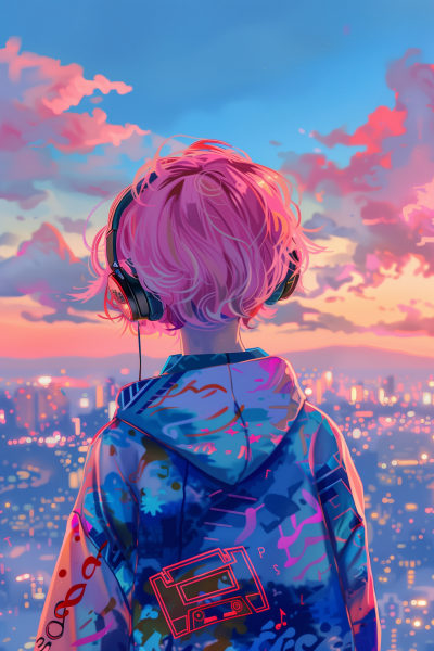 Stylish Anime Boy at Sunset